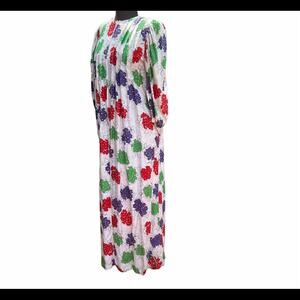 Vtg 70s David Brown Oversized Pleated Floral House Coat Maxi Dress